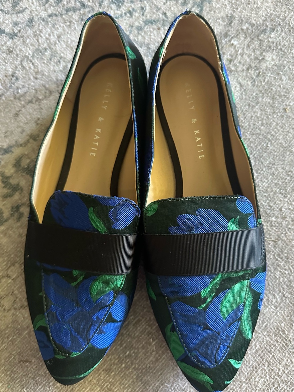 Kelly & Katie Blue and Green Floral Slip-On Loafers - Picture 2 of 5